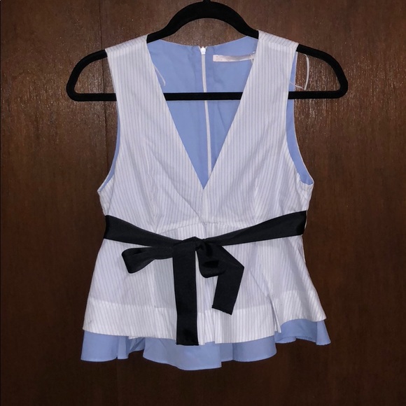 blue and white striped peplum top
